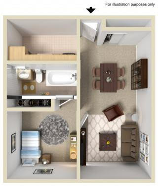 One Bedroom 3D Floor plan rendering