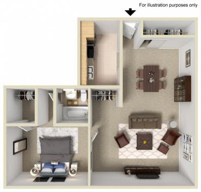 One Bedroom 3D Floor plan rendering